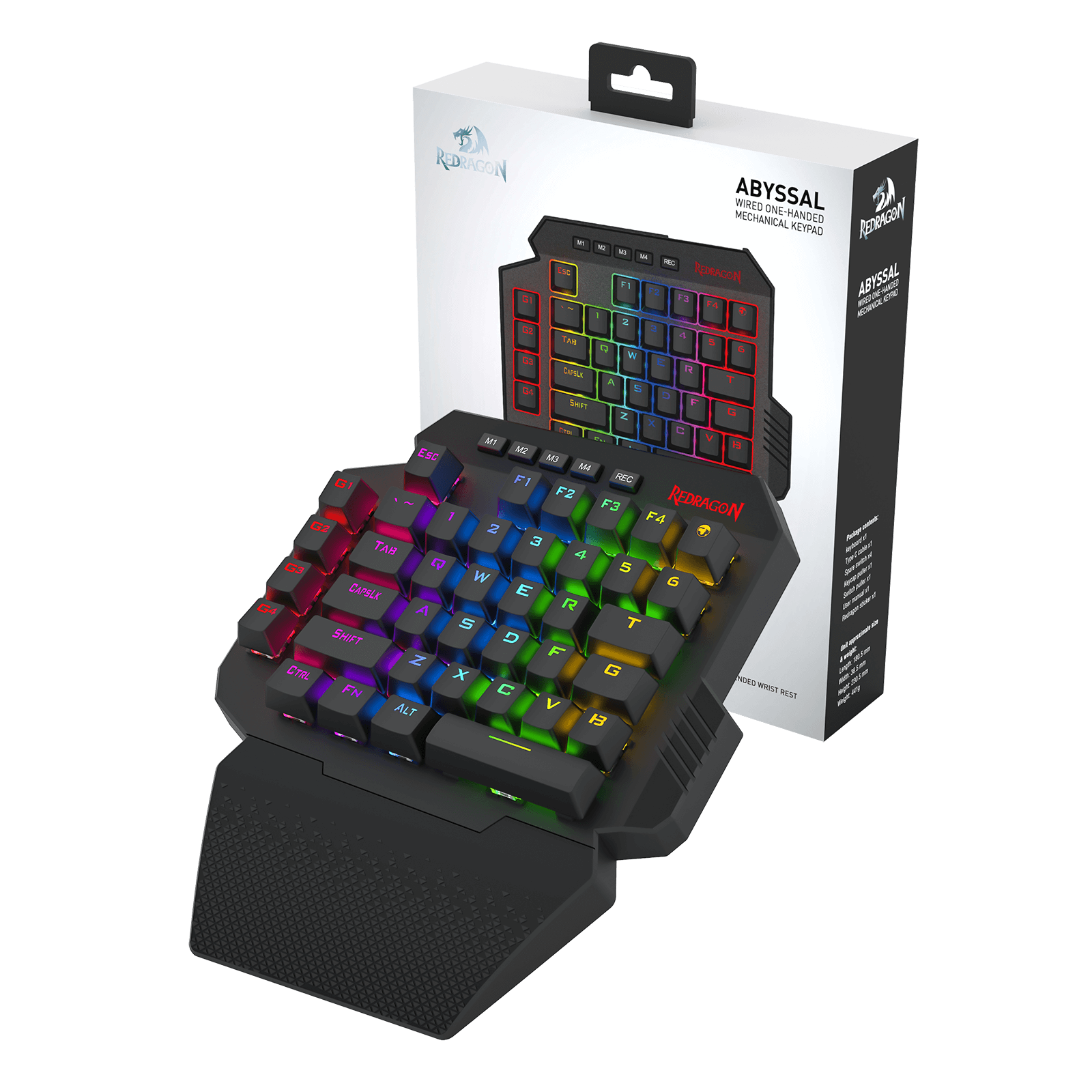 Redragon K758 Wired One-Handed RGB Mechanical Gaming Keyboard, 39 Keys Type-C Professional Gaming Keypad w/Upgraded Hot-Swappable Socket, 4 Onboard Macro Keys & Dedicated Wrist Rest