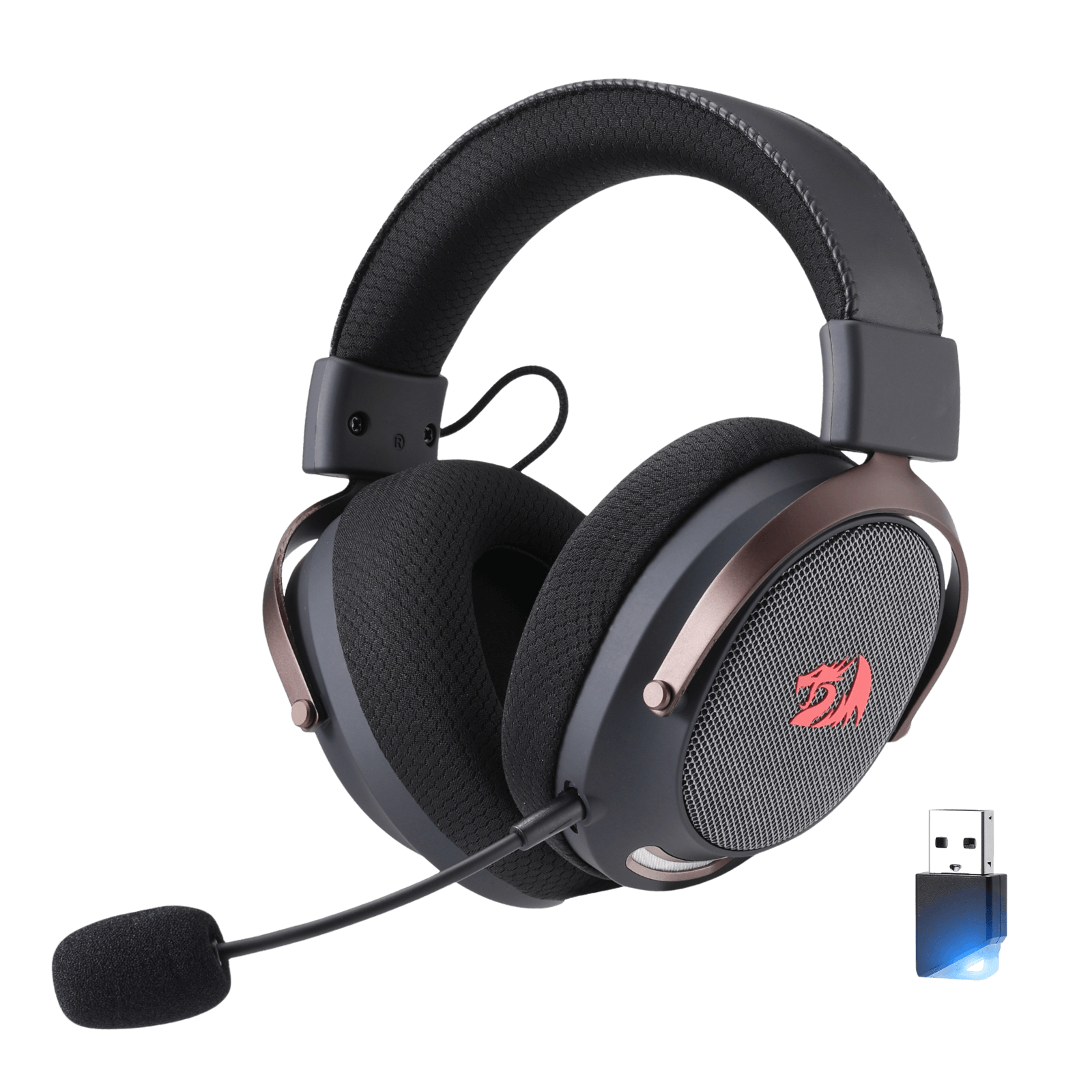 Redragon H858 3-Mode Wireless Gaming Headset, 7.1 Surround Sound, 53 mm Drivers, Memory Foam Ear Pads, Detachable Noise-canceling Microphone, Over-Ear Headphones Works for Mobile, PC/PS5/NS