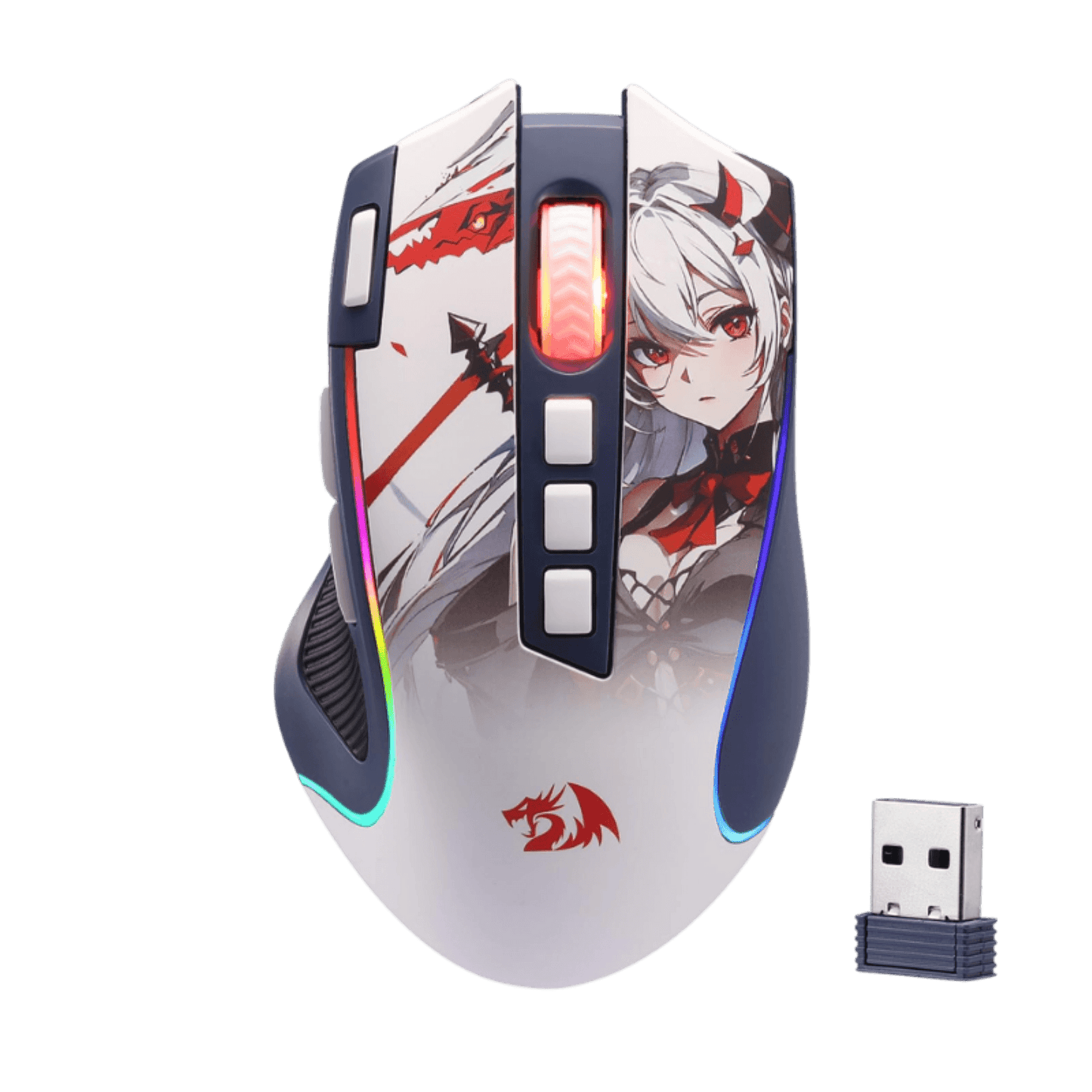 Redragon M612AK PRO RGB Anime Gaming Mouse, 8000 DPI Wired/Wireless Optical Mouse with 9 Programmable Buttons & 7 Backlit Modes, BT & 2.4G Wireless, Software Supports DIY Keybinds Rapid Fire Button