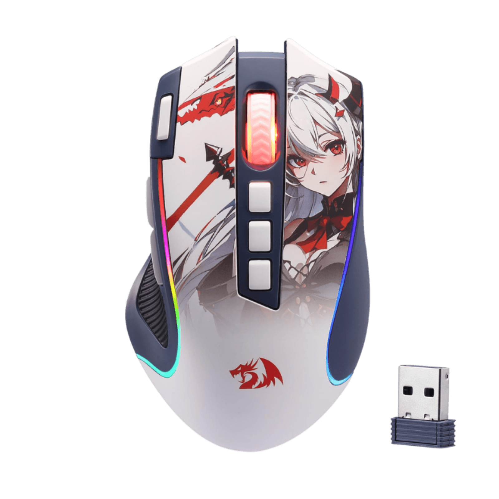 Redragon M612AK PRO RGB Anime Gaming Mouse, 8000 DPI Wired/Wireless Optical Mouse with 9 Programmable Buttons & 7 Backlit Modes, BT & 2.4G Wireless, Software Supports DIY Keybinds Rapid Fire Button