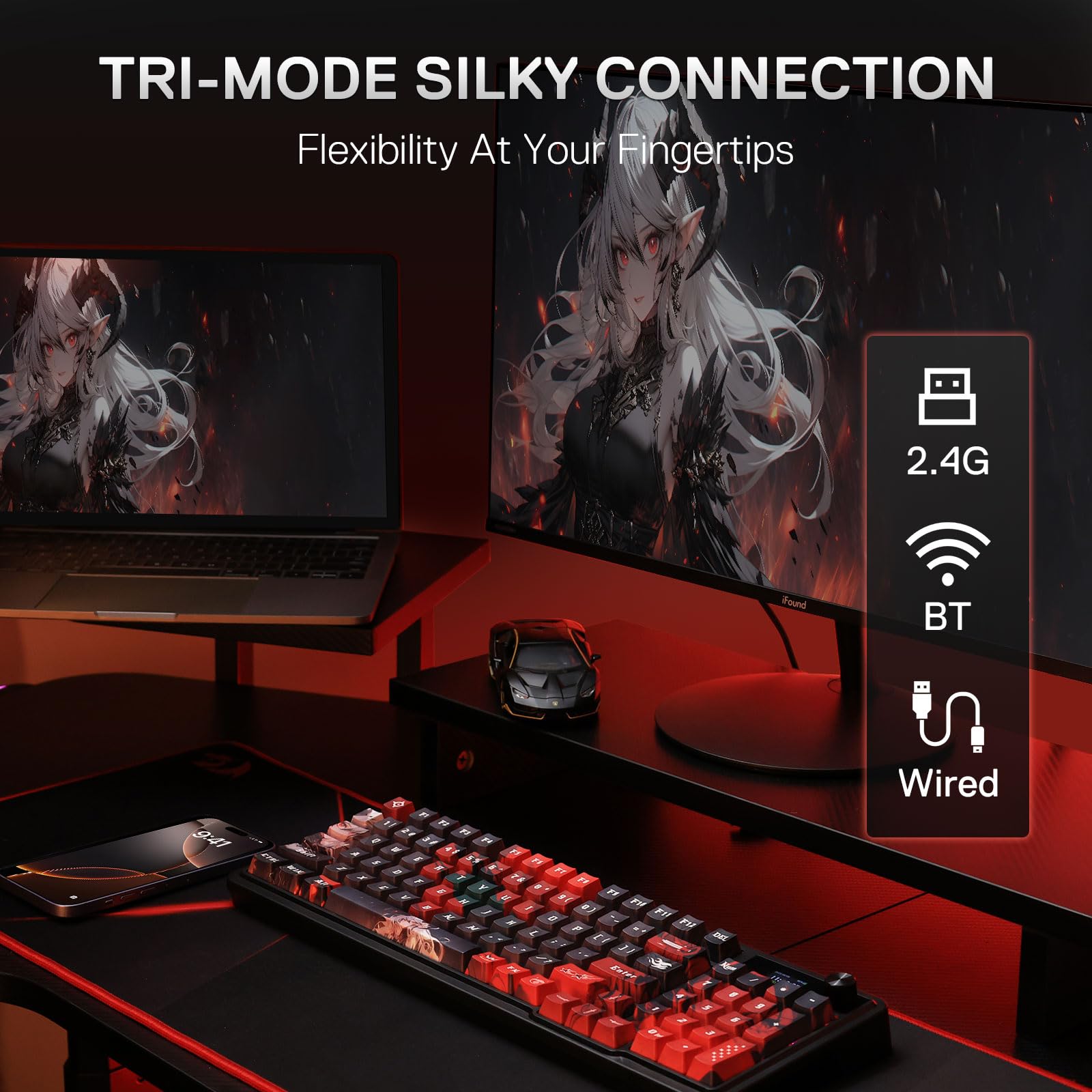 REDRAGON CB202AK Keyboard & Mouse, RGB, 2.4Ghz/BT/Wired, Dragon Chant Switches, Black