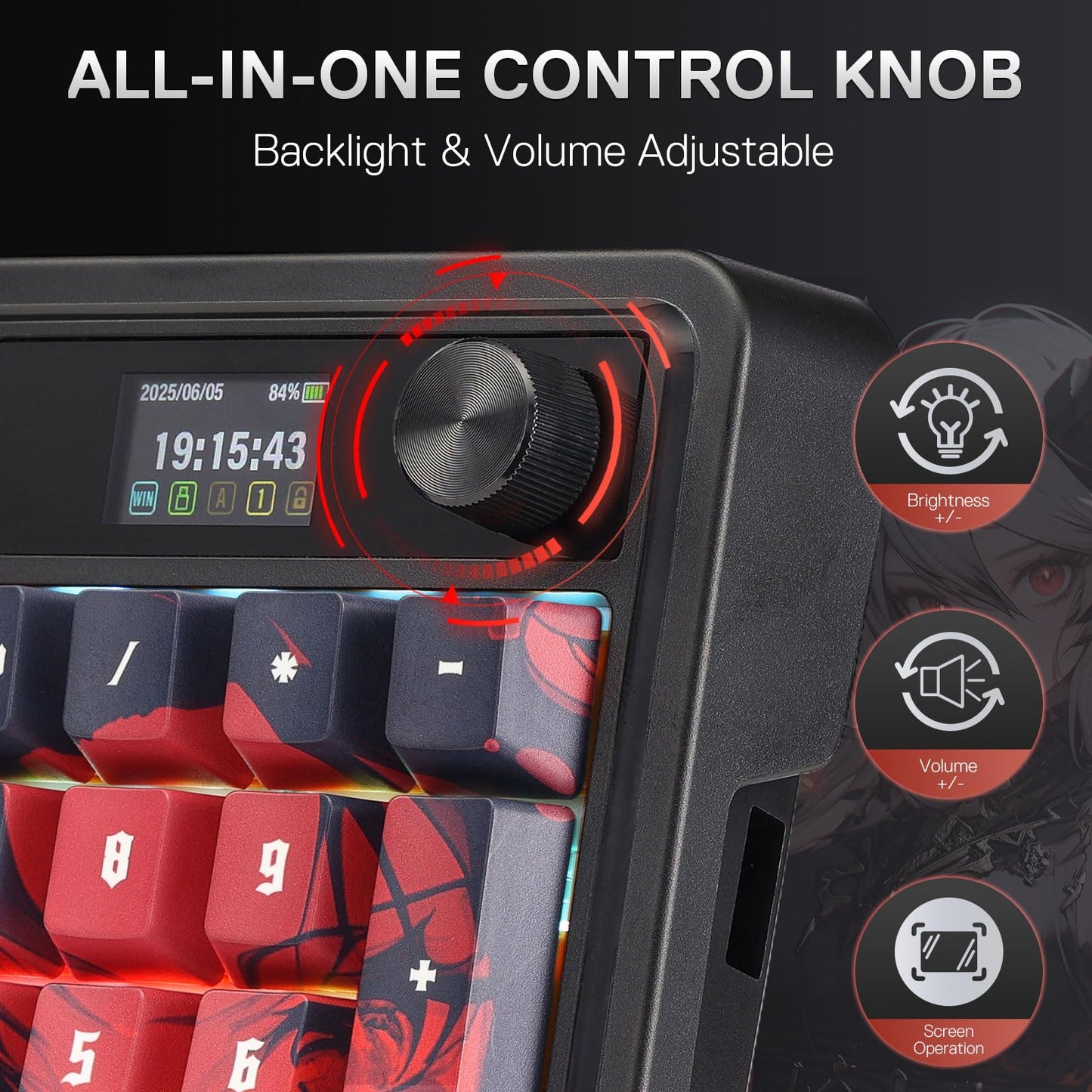 Redragon K719 PRO Wireless Gasket Gaming Keyboard w/Hype Screen & Knob, 95 Keys Mechanical Keyboard, Easy-Control 1.14’’ TFT Info Display, 5-Layer Noise Dampening, Dragon Chant Switch, Anime Edition
