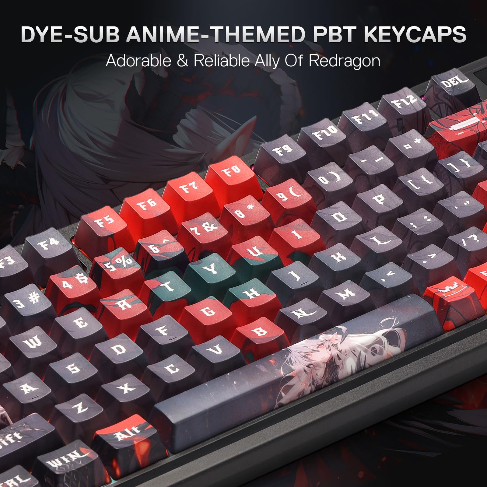 Redragon K719 PRO Wireless Gasket Gaming Keyboard w/Hype Screen & Knob, 95 Keys Mechanical Keyboard, Easy-Control 1.14’’ TFT Info Display, 5-Layer Noise Dampening, Dragon Chant Switch, Anime Edition