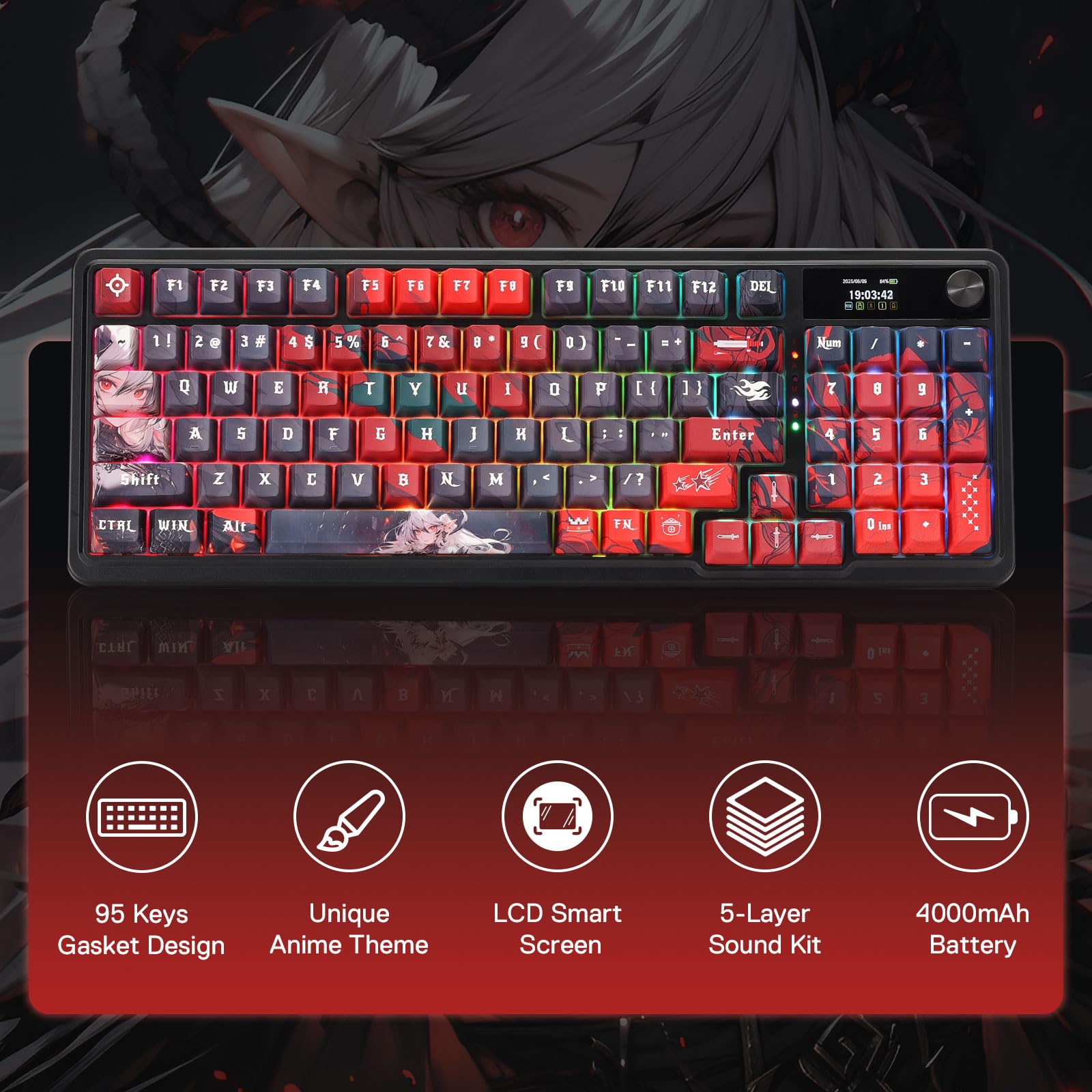 REDRAGON CB202AK Keyboard & Mouse, RGB, 2.4Ghz/BT/Wired, Dragon Chant Switches, Black