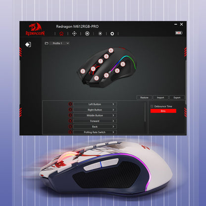 Redragon M612AK PRO RGB Anime Gaming Mouse, 8000 DPI Wired/Wireless Optical Mouse with 9 Programmable Buttons & 7 Backlit Modes, BT & 2.4G Wireless, Software Supports DIY Keybinds Rapid Fire Button