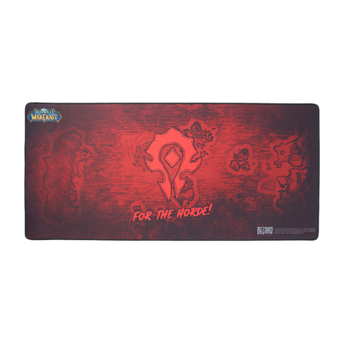 Gaming mouse pad with 'World of Warcraft' design featuring Horde logo and text.