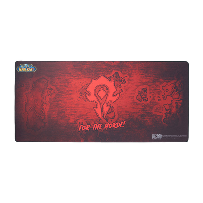 Gaming mouse pad with 'World of Warcraft' design featuring Horde logo and text.