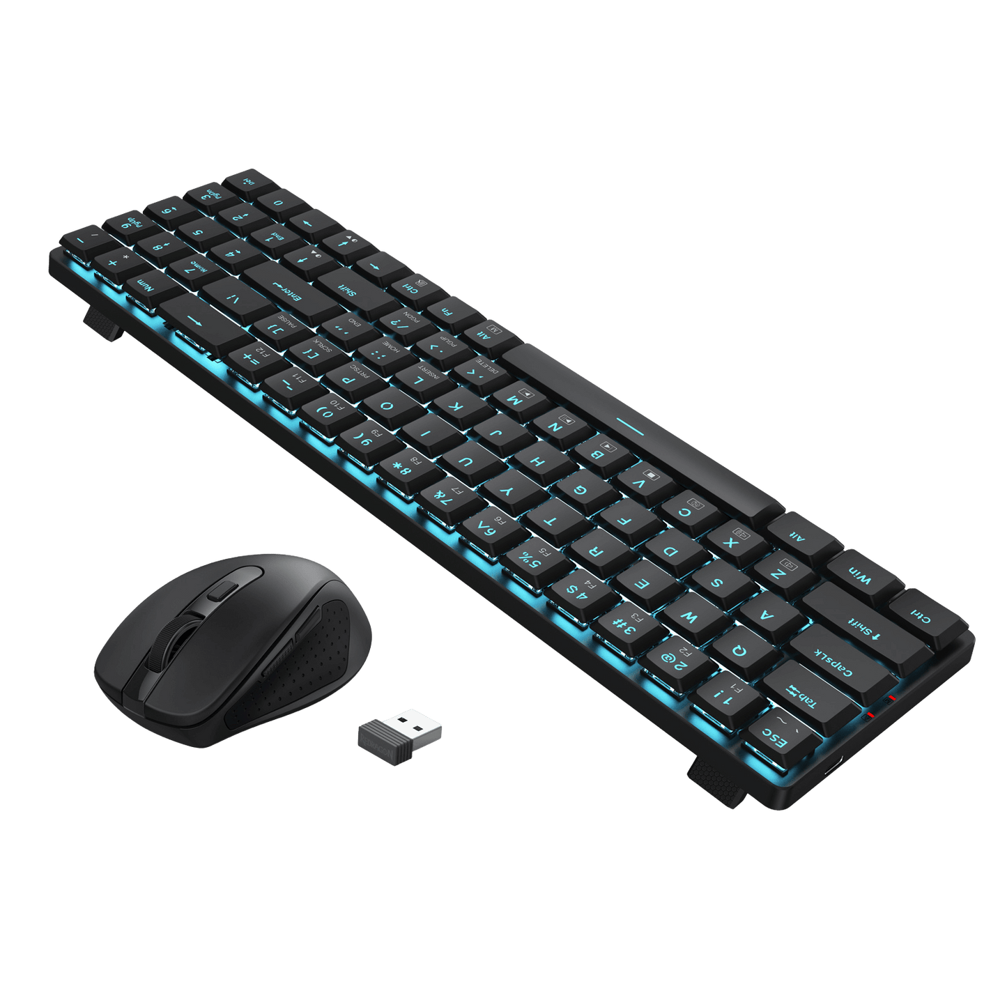 Redragon BS8773 Wireless Keyboard and Mouse Combo, 78 Keys 2.4Ghz Wireless Low-Profile Mechanical Brown Switch Keyboard w/Slim Compact Design & Single Blue Backlit, Comfort Grip 2400 DPI Max Mouse
