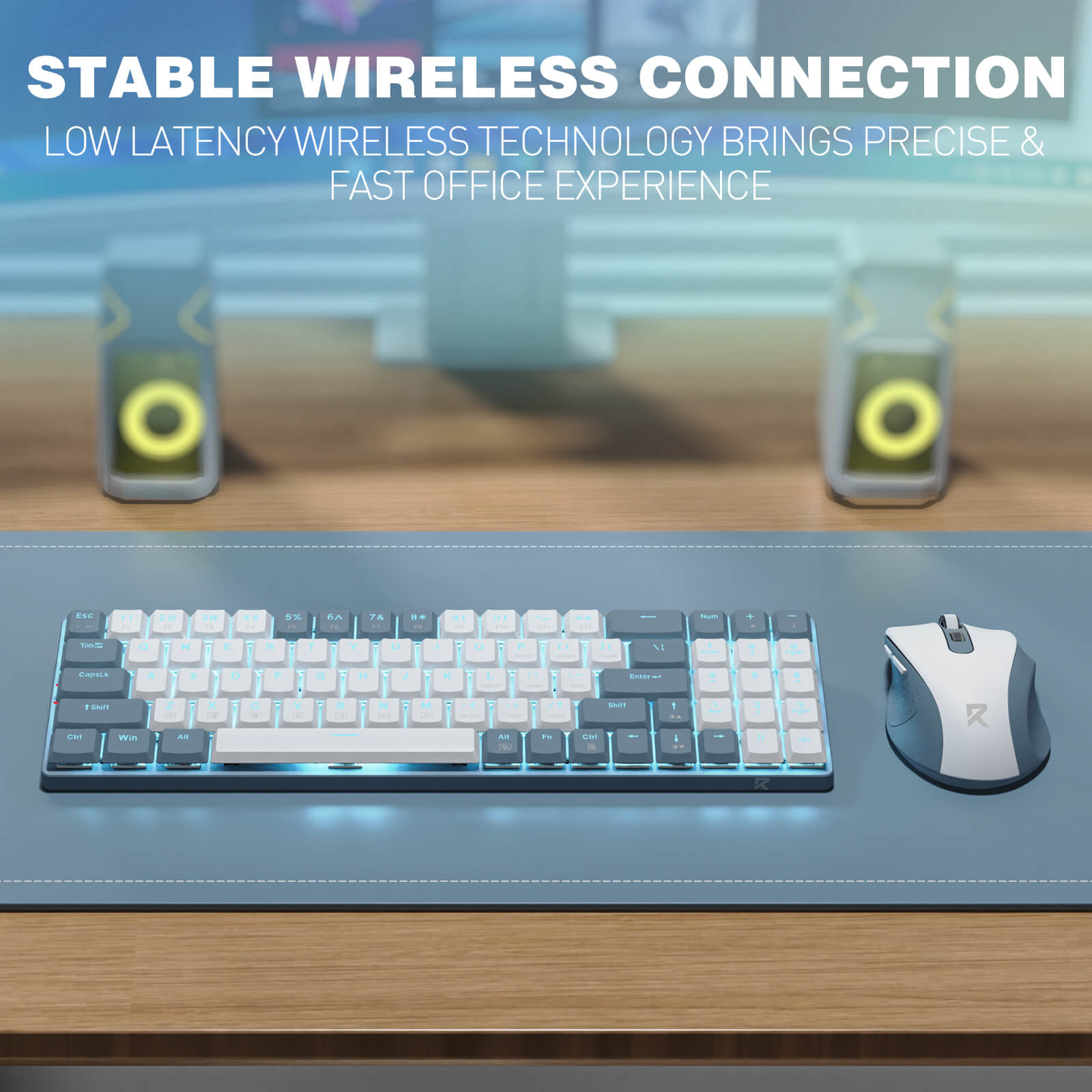 The stable 2.4G wireless connection is emphasized, delivering low latency for a precise and fast office experience.