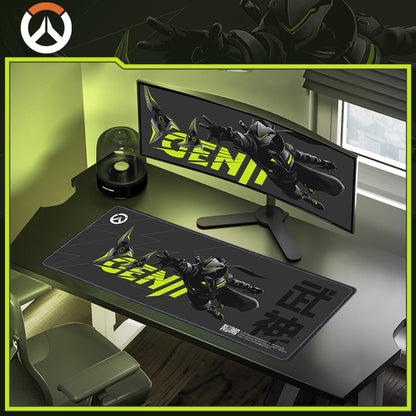 Overwatch Genji extended gaming mouse pad desk mat on RGB gaming setup
