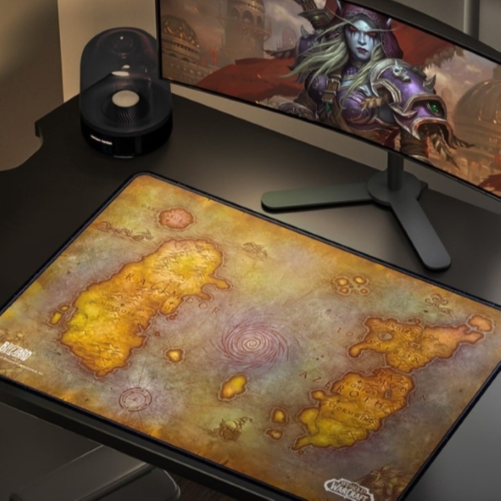 Blizzard Azeroth map XL gaming mouse pad on modern desk setup