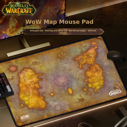 WoW Azeroth Map Gaming Mouse Pad - Enlarged Size with Reinforced Edges, Soft Smooth Surface for Gaming & Office Use