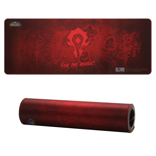 Gaming mouse pad with 'World of Warcraft' design featuring Horde logo and text. | show
