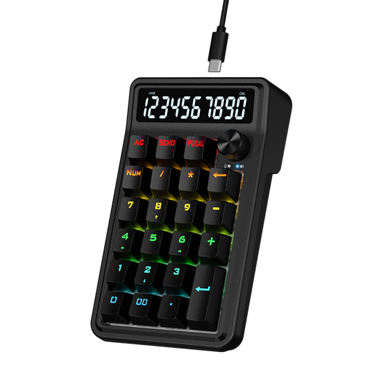 Black electronic device with digital display and USB cable on a black background | show