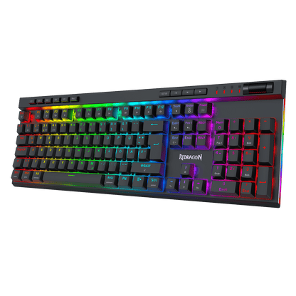 A black mechanical gaming keyboard with vibrant RGB rainbow backlighting, featuring a white 'REPTORON' logo on the palm rest, shown against a solid black background.