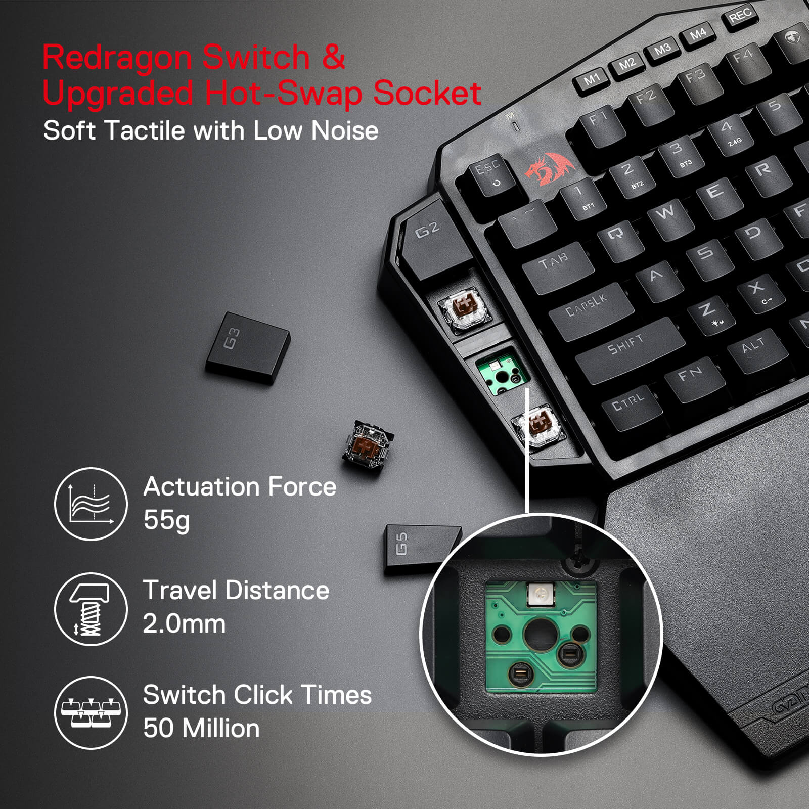 Redragon DITI K585 PRO Wireless 2.4Ghz RGB One-Handed Mechanical