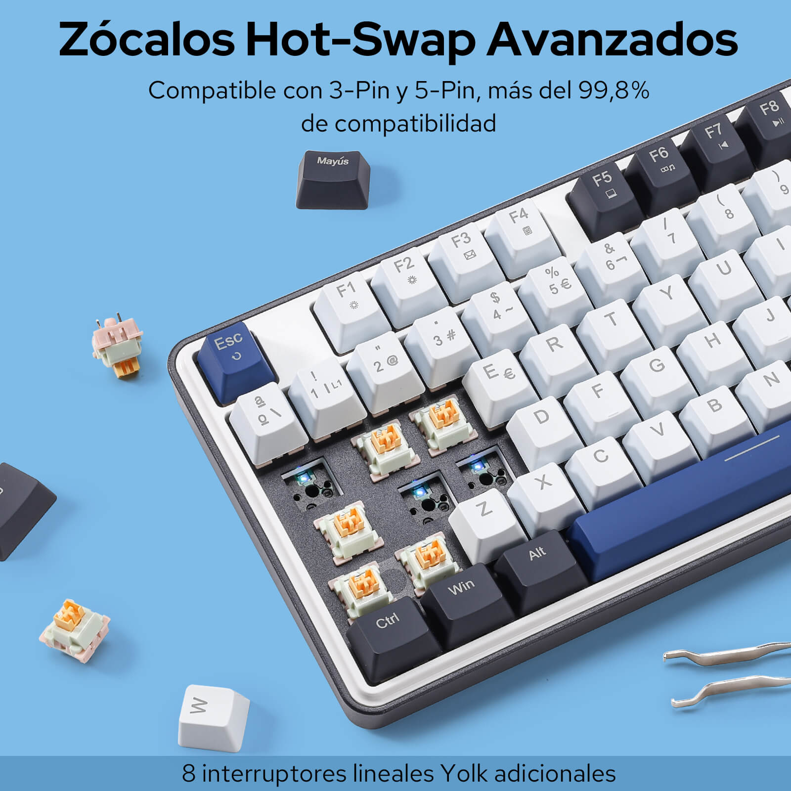 Teclado para juegos Redragon K689 con diseño QWERTY, conexión por cable, retroiluminación RGB, 104 teclas + 4 teclas de acceso rápido adicionales; teclado mecánico con zócalo mejorable intercambiable en caliente, amortiguación del ruido de 5 capas, teclas de colores variados e interruptores lineales personaliz