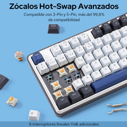 Teclado para juegos Redragon K689 con diseño QWERTY, conexión por cable, retroiluminación RGB, 104 teclas + 4 teclas de acceso rápido adicionales; teclado mecánico con zócalo mejorable intercambiable en caliente, amortiguación del ruido de 5 capas, teclas de colores variados e interruptores lineales personaliz