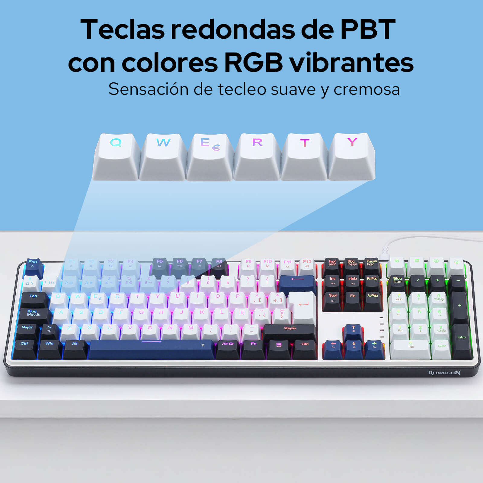 Teclado para juegos Redragon K689 con diseño QWERTY, conexión por cable, retroiluminación RGB, 104 teclas + 4 teclas de acceso rápido adicionales; teclado mecánico con zócalo mejorable intercambiable en caliente, amortiguación del ruido de 5 capas, teclas de colores variados e interruptores lineales personaliz