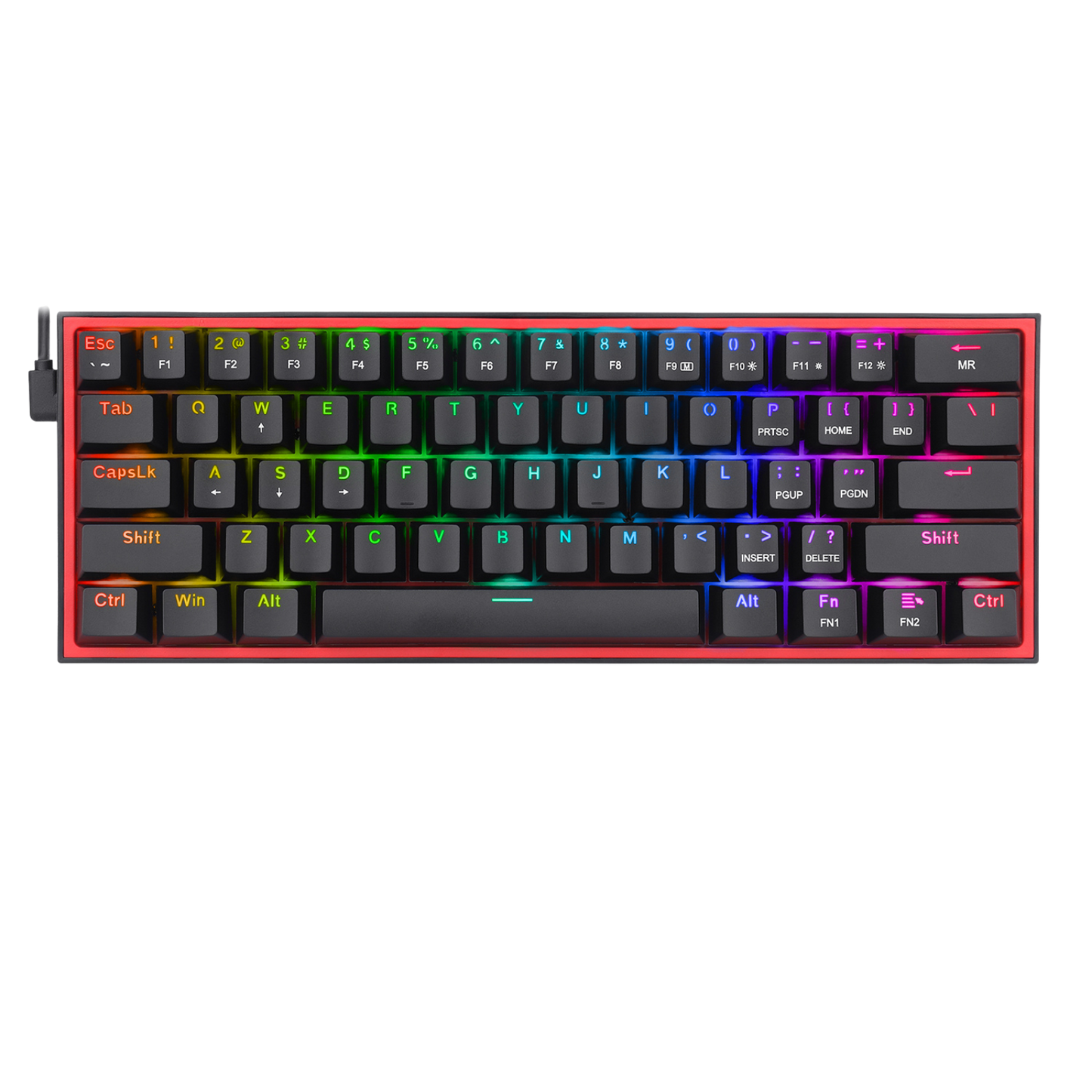 Redragon K617 Fizz 60% Wired RGB Gaming Keyboard, 61 Keys Hot-Swap Compact Mechanical Keyboard w/ 16.8M RGB Backlight, Red Inner Design, Programmable Linear Red Switch, Pro Software