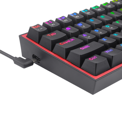 Redragon K617 Fizz 60% Wired RGB Gaming Keyboard, 61 Keys Hot-Swap Compact Mechanical Keyboard w/ 16.8M RGB Backlight, Red Inner Design, Programmable Linear Red Switch, Pro Software