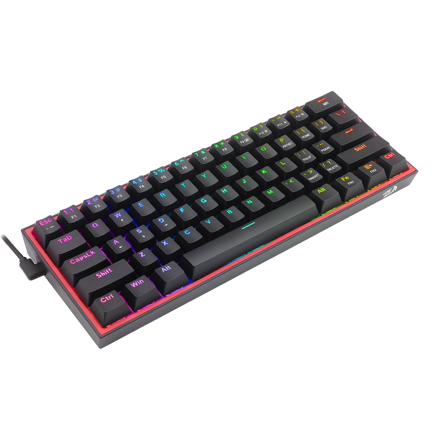 Redragon K617 Fizz 60% Wired RGB Gaming Keyboard, 61 Keys Hot-Swap Compact Mechanical Keyboard w/ 16.8M RGB Backlight, Red Inner Design, Programmable Linear Red Switch, Pro Software