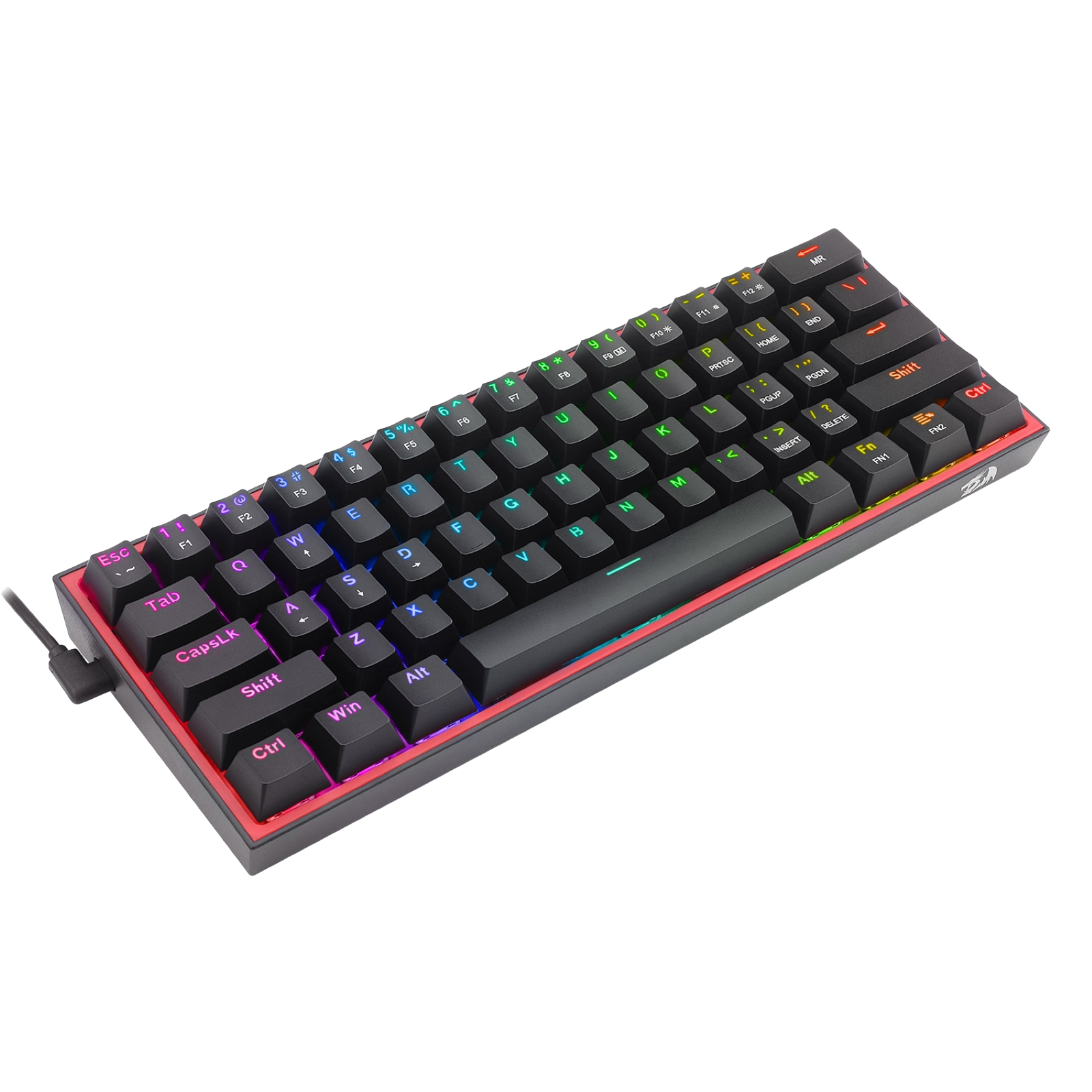 Redragon K617 Fizz 60% Wired RGB Gaming Keyboard, 61 Keys Hot-Swap Compact Mechanical Keyboard w/ 16.8M RGB Backlight, Red Inner Design, Programmable Linear Red Switch, Pro Software