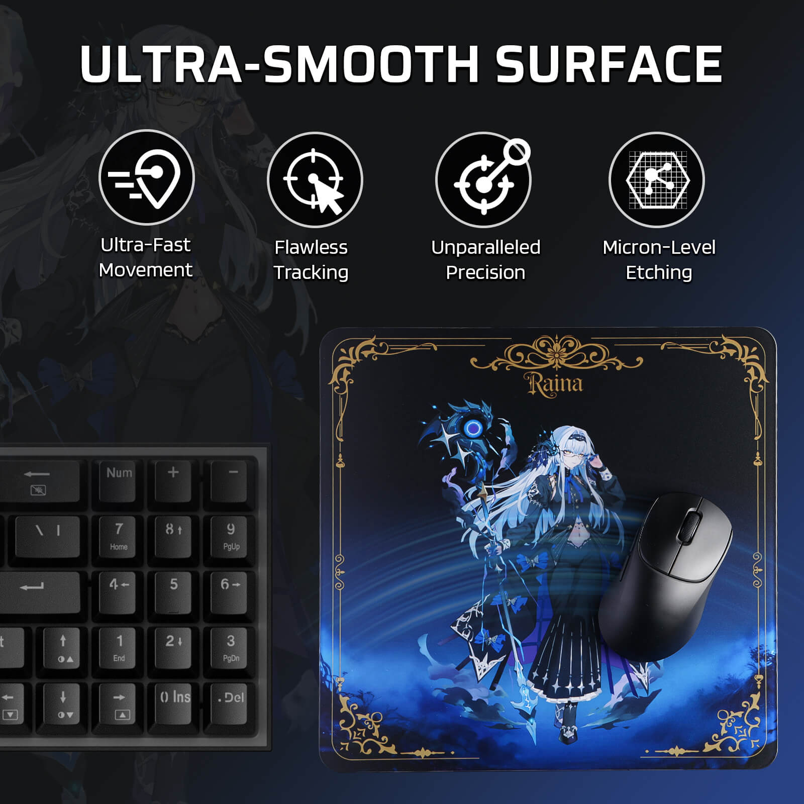 LTC Glass Mouse Pad - Ultra-Smooth Precision Surface with Non-Slip Base, Easy to Clean, Hard Mousepad for Gaming - 11.8 x 11.8 x 0.15 inches 