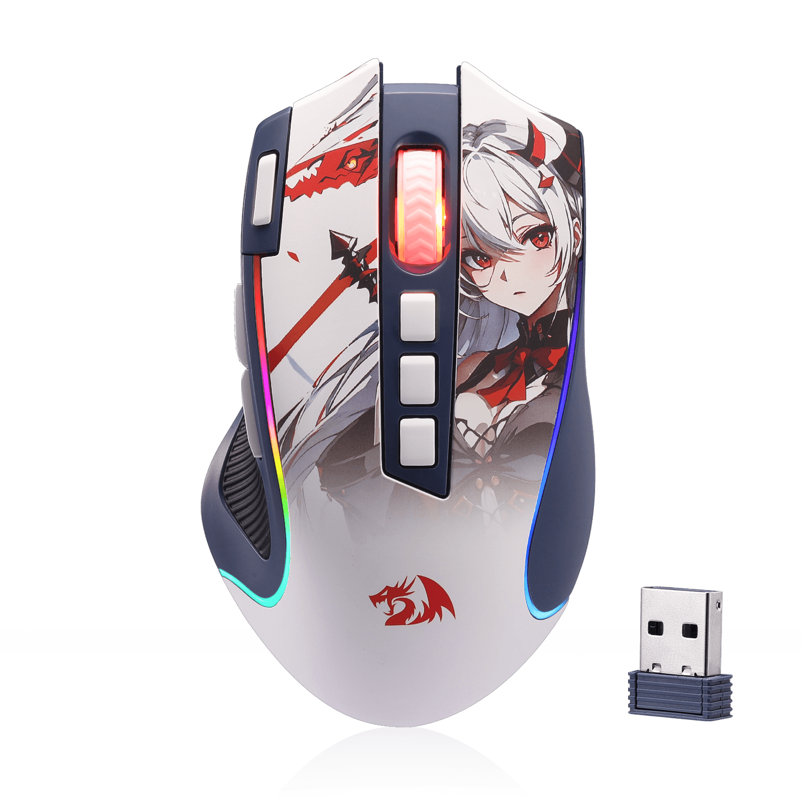 Redragon M612AK PRO RGB Gaming Mouse, 8000 DPI Wired/Wireless Optical Mouse with 9 Programmable Buttons & 7 Backlit Modes, BT & 2.4G Wireless, Software Supports DIY Keybinds Rapid Fire Button