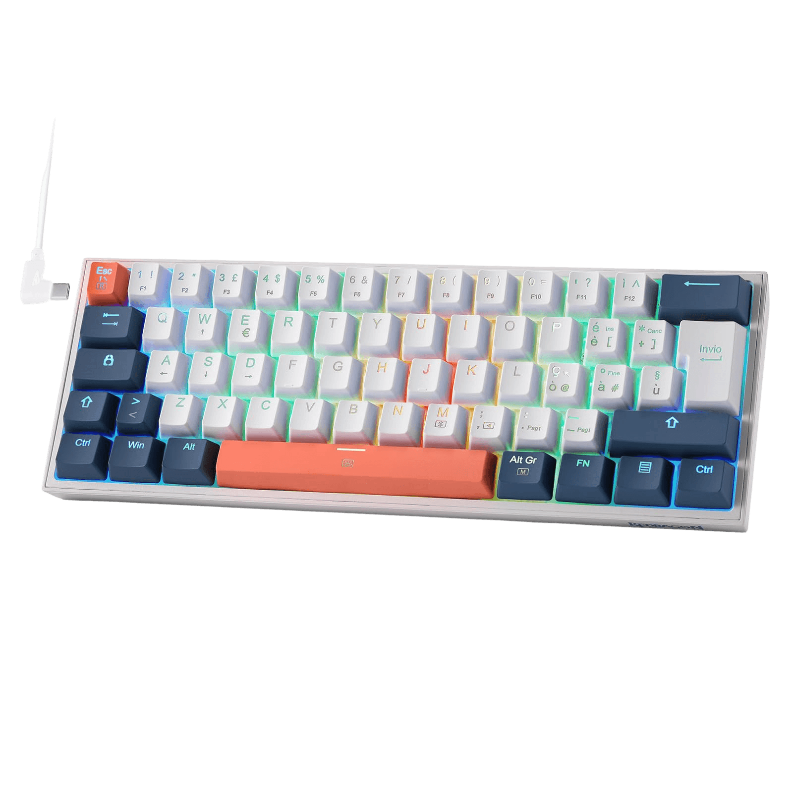 Tastiera da gioco Redragon K617 Fizz 60% con cavo e illuminazione RGB, layout QWERTY italiano