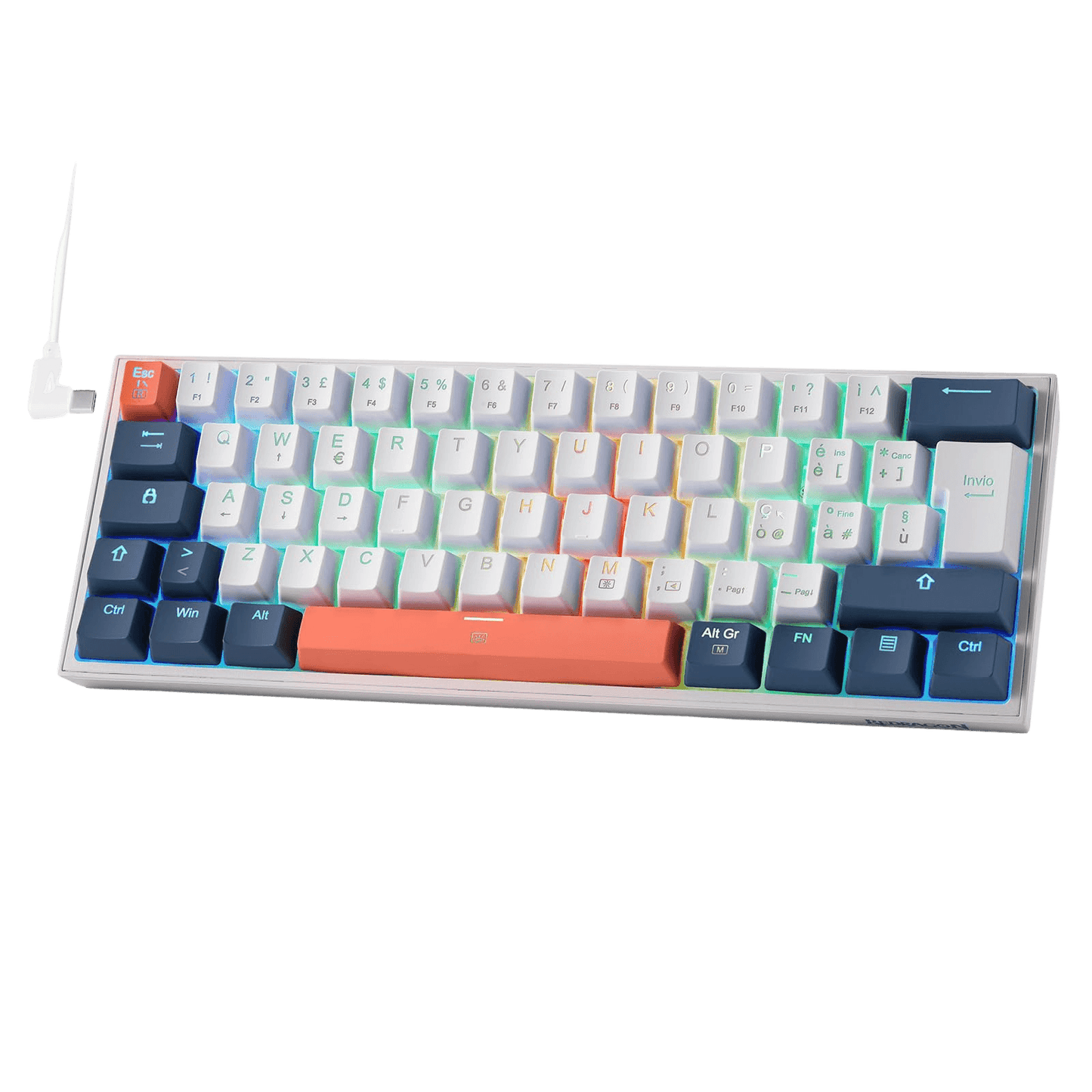 Tastiera da gioco Redragon K617 Fizz 60% con cavo e illuminazione RGB, layout QWERTY italiano
