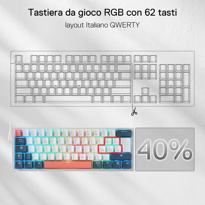 Tastiera da gioco Redragon K617 Fizz 60% con cavo e illuminazione RGB, layout QWERTY italiano