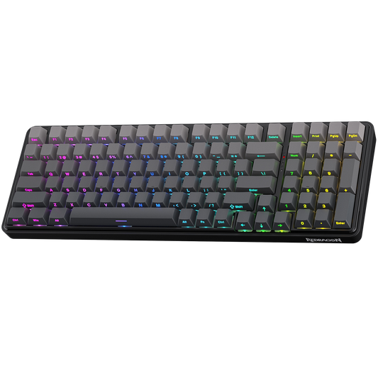 Mechanical keyboard with RGB lighting on a black background | show