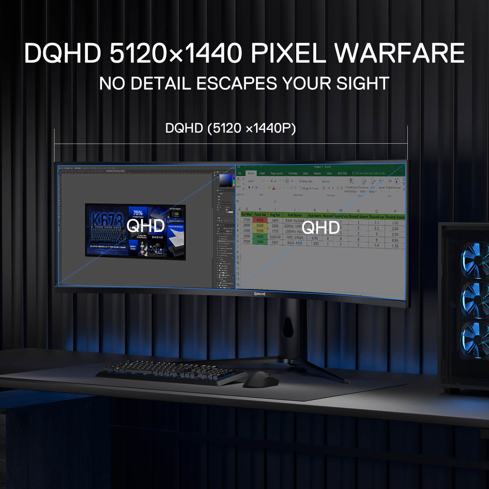 Redragon 49" Curve Gaming Monitor - DQHD 5120x1440, 32:9, 240Hz, 2.2ms, Support FreeSync & G-Sync, KVM, Eye Care, DisplayPort HDMI, Tilt Adjustable, Ultrawide 1000R Curve Computer Monitor
