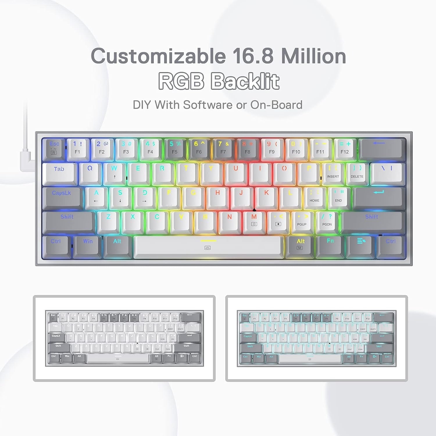 Redragon FIZZ K617 60% Mechanical Keyboard – White & Grey | EN