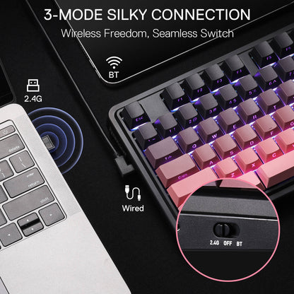 Redragon K728 PRO 80% Wireless Gasket Gaming Keyboard, 3-Mode 87 Keys TKL Mechanical Keyboard w/South-Facing LED & Hot-Swap Socket, 5-Layer Noise Dampening, Custom Linear Switch, PBT Gradient Keycaps