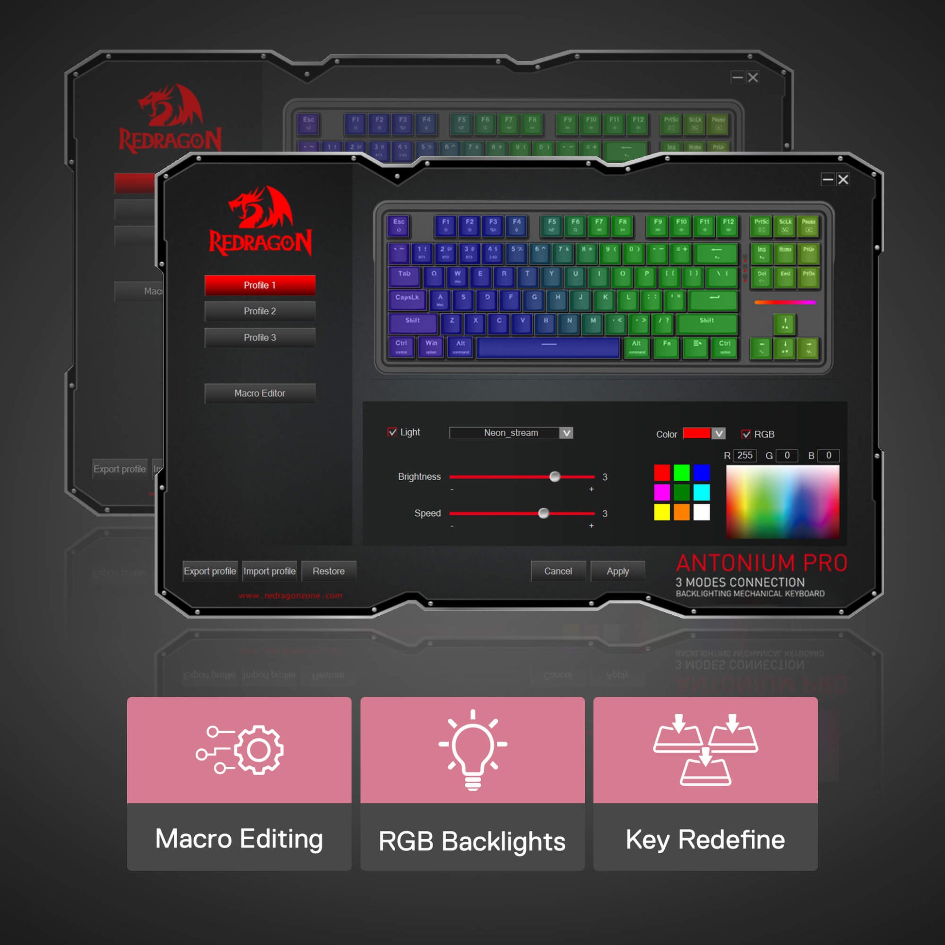 Redragon K728 PRO 80% Wireless Gasket Gaming Keyboard, 3-Mode 87 Keys TKL Mechanical Keyboard w/South-Facing LED & Hot-Swap Socket, 5-Layer Noise Dampening, Custom Linear Switch, PBT Gradient Keycaps
