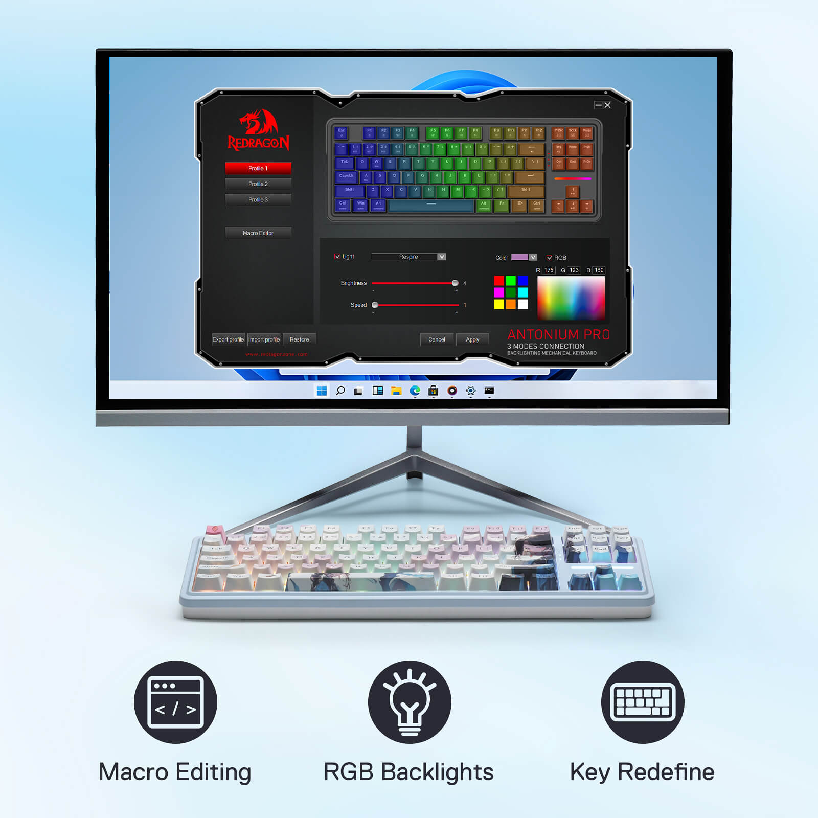 Redragon K728 PRO SE 80% 87 Keys Wireless Gasket RGB Gaming Keyboard, 3-Mode Anime Mechanical Keyboard w/Hot-Swap Socket, Dedicated Knob Control & 5-Layer Noise Dampening, Custom Hi-Fi Linear Switch