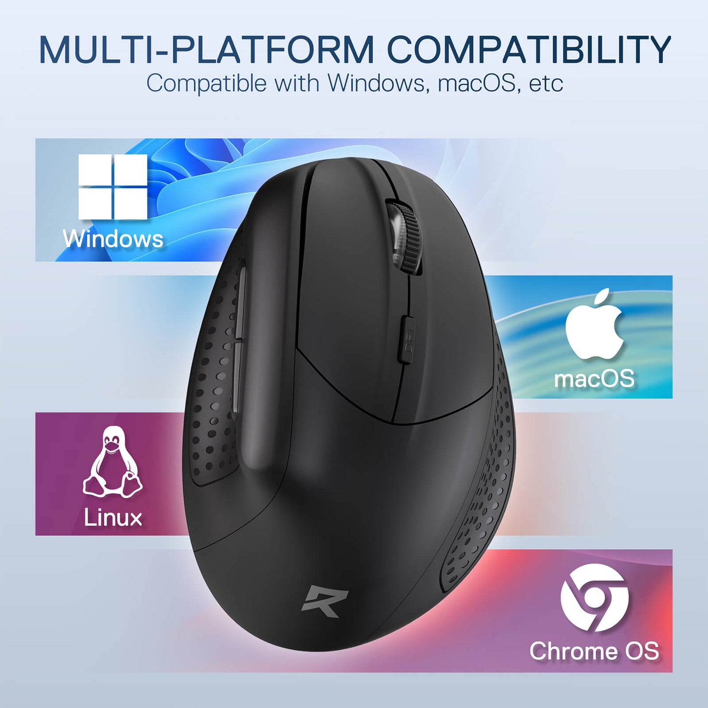 Redragon BM-4033 Wireless Vertical Ergonomic Mouse, 2.4GHz Connection, 5 Levels Up to 4000 DPI, Auto Power Saving Mice for Laptop, Desktop, PC, Black