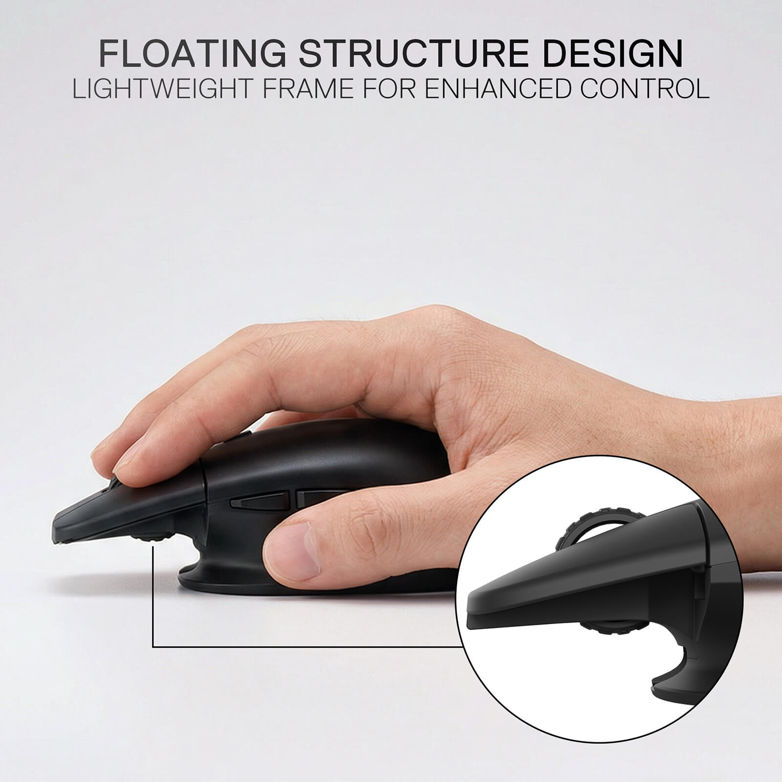 The floating structure design is highlighted, with a lightweight frame that enhances control and comfort during use.