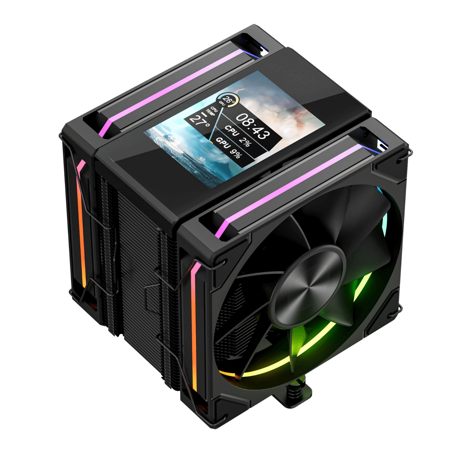 Redragon CC2313 CPU Cooler, Single-Tower Dual 120mm ARGB PWM Fan, TDP 250W, LCD Screen Top Cover, 6×Ф6mm Heatpipes, CPU Air Cooler Compatible with Intel LGA1851/1700/1200/115X; AMD AM5/AM4/AM3