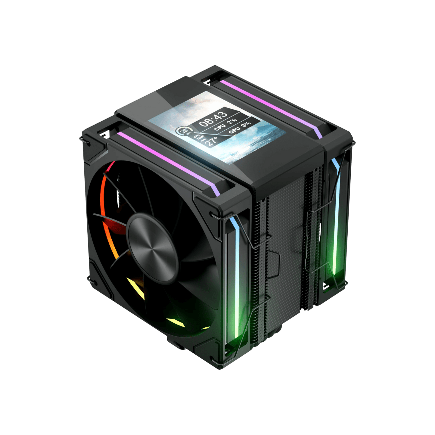 Redragon CC2313 CPU Cooler, Single-Tower Dual 120mm ARGB PWM Fan, TDP 250W, LCD Screen Top Cover, 6×Ф6mm Heatpipes, CPU Air Cooler Compatible with Intel LGA1851/1700/1200/115X; AMD AM5/AM4/AM3