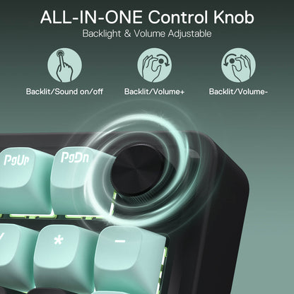 All-in-one control knob with backlight and volume adjustment features on a keyboard.