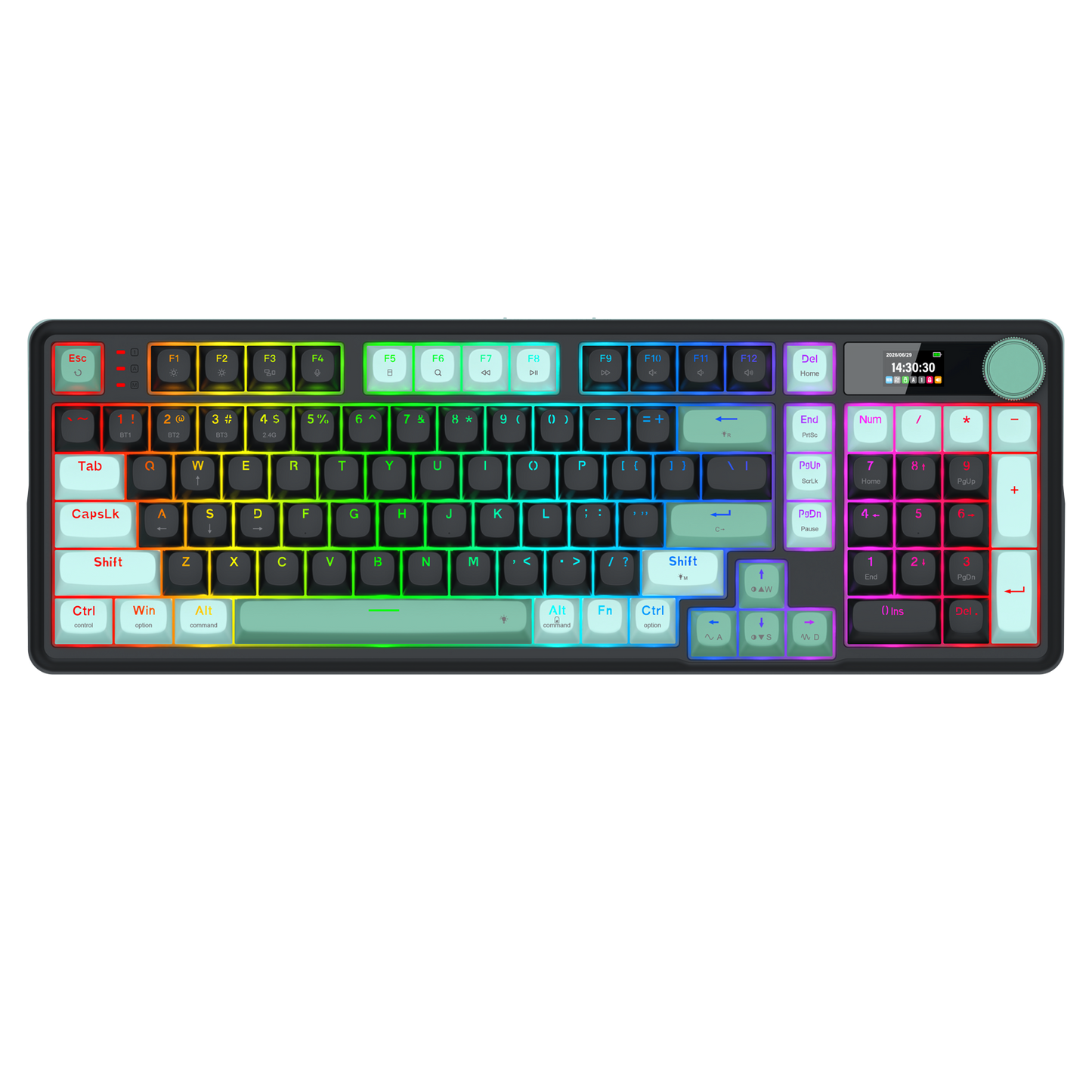 Redragon K768 PRO Wireless 100-Key Gasket Gaming Keyboard, Screen & Knob | Easy-Control LED Info Display + 8000mAh, 0-Delay Tri-Mode, Cushioned 5-Layer Noise Dampening for Creamy Thocky Sound, Practical 95% Size Green & Black
