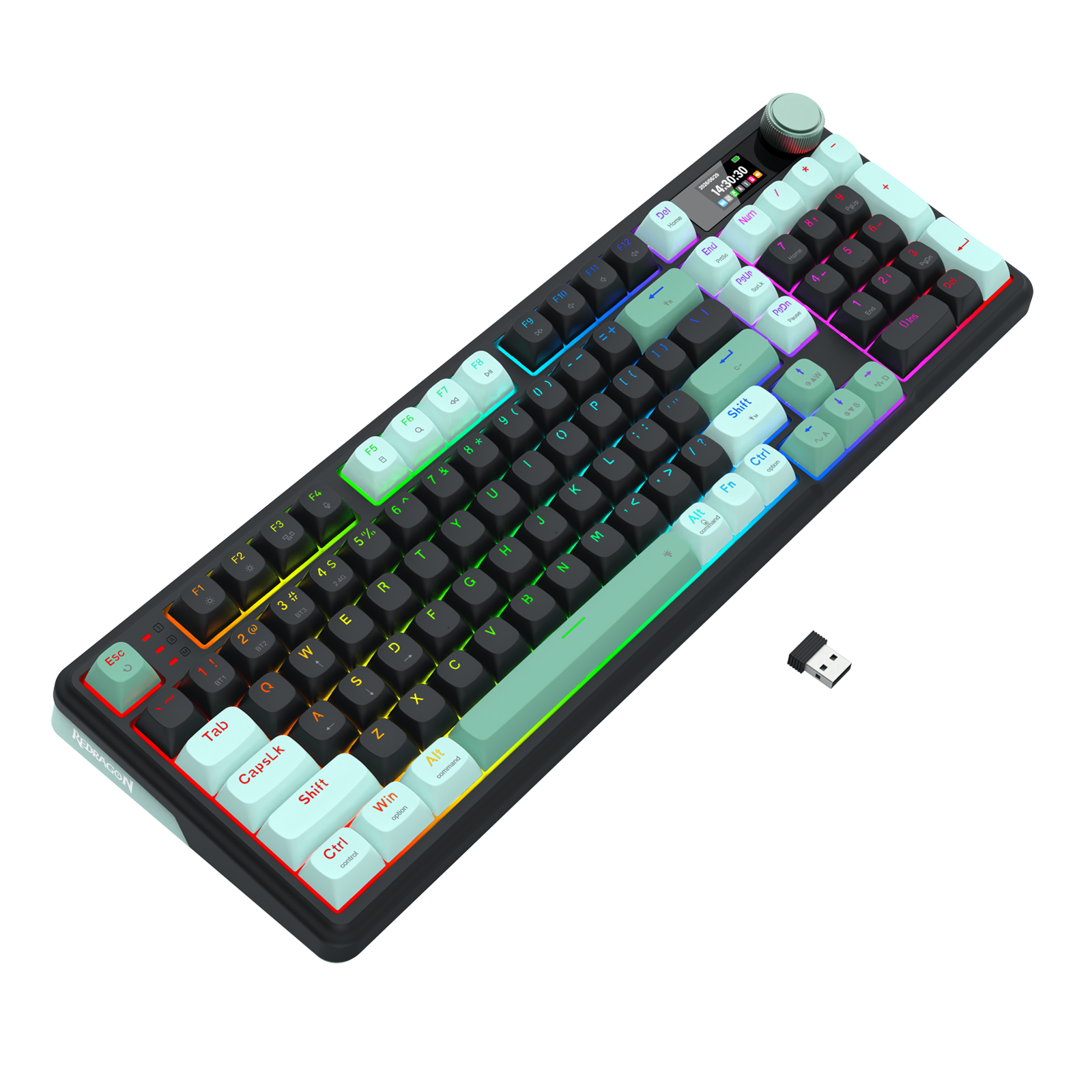 Redragon K768 PRO Wireless 100-Key Gasket Gaming Keyboard, Screen & Knob | Easy-Control LED Info Display + 8000mAh, 0-Delay Tri-Mode, Cushioned 5-Layer Noise Dampening for Creamy Thocky Sound, Practical 95% Size Green & Black