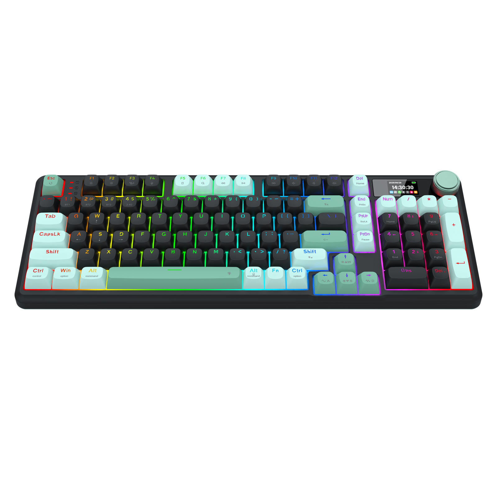 Redragon K768 PRO Wireless 100-Key Gasket Gaming Keyboard, Screen & Knob | Easy-Control LED Info Display + 8000mAh, 0-Delay Tri-Mode, Cushioned 5-Layer Noise Dampening for Creamy Thocky Sound, Practical 95% Size Green & Black