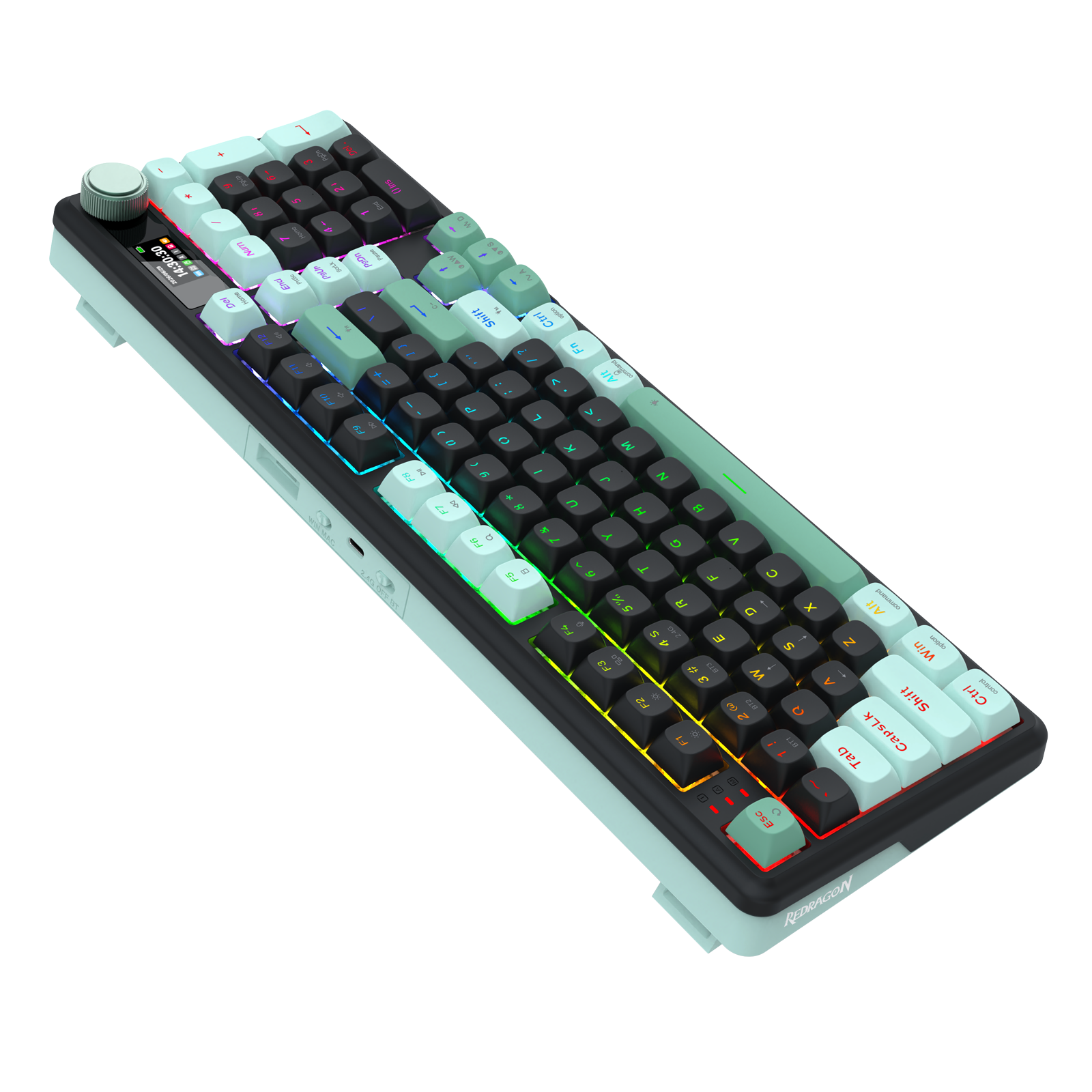 Redragon K768 PRO Wireless 100-Key Gasket Gaming Keyboard, Screen & Knob | Easy-Control LED Info Display + 8000mAh, 0-Delay Tri-Mode, Cushioned 5-Layer Noise Dampening for Creamy Thocky Sound, Practical 95% Size Green & Black