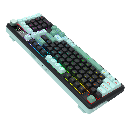 Redragon K768 PRO Wireless 100-Key Gasket Gaming Keyboard, Screen & Knob | Easy-Control LED Info Display + 8000mAh, 0-Delay Tri-Mode, Cushioned 5-Layer Noise Dampening for Creamy Thocky Sound, Practical 95% Size Green & Black