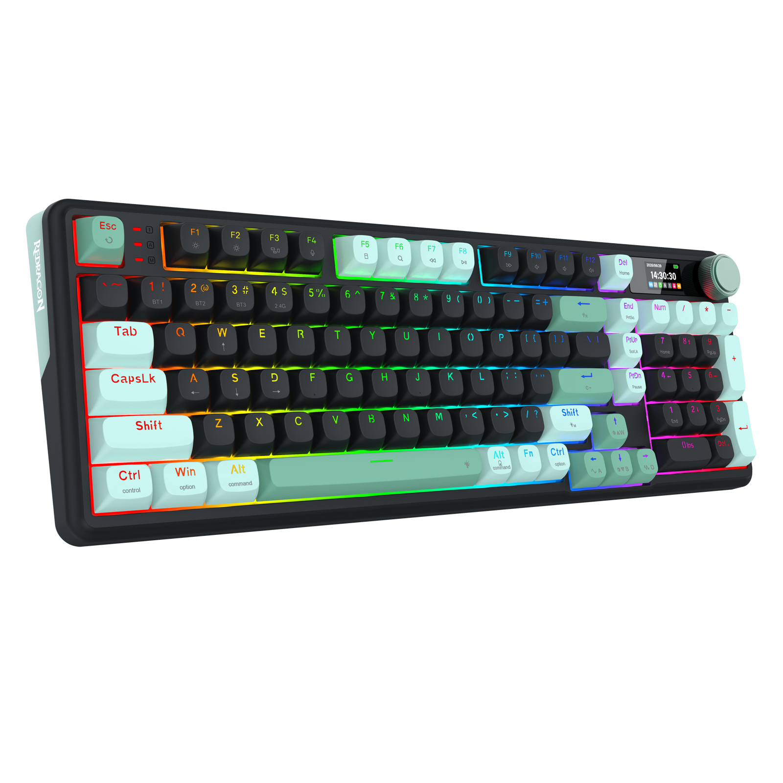 Redragon K768 PRO Wireless 100-Key Gasket Gaming Keyboard, Screen & Knob | Easy-Control LED Info Display + 8000mAh, 0-Delay Tri-Mode, Cushioned 5-Layer Noise Dampening for Creamy Thocky Sound, Practical 95% Size Green & Black