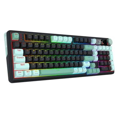 Redragon K768 PRO Wireless 100-Key Gasket Gaming Keyboard, Screen & Knob | Easy-Control LED Info Display + 8000mAh, 0-Delay Tri-Mode, Cushioned 5-Layer Noise Dampening for Creamy Thocky Sound, Practical 95% Size Green & Black